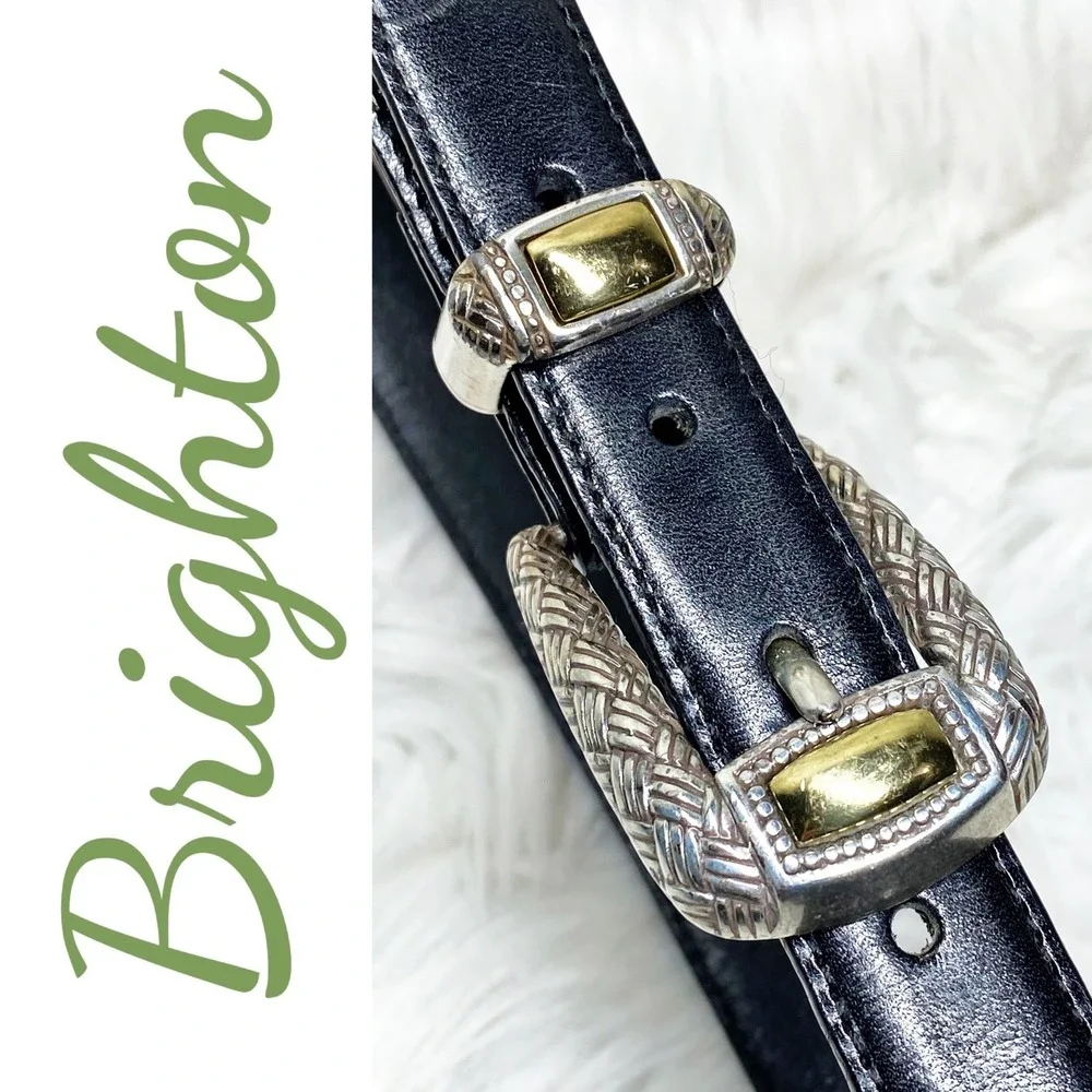 Brighton Black Leather‎ Belt Silver Gold Coastal Cowgirl Western Size 30 Medium